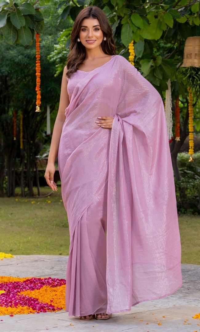 Pink Lurex Saree