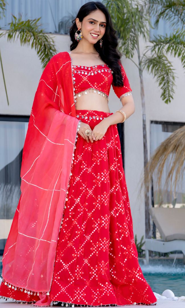 Rhythm Red Georgette Lehenga