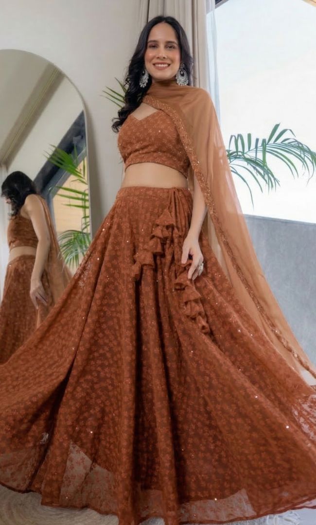Twilight Brown Chikankari Lehenga