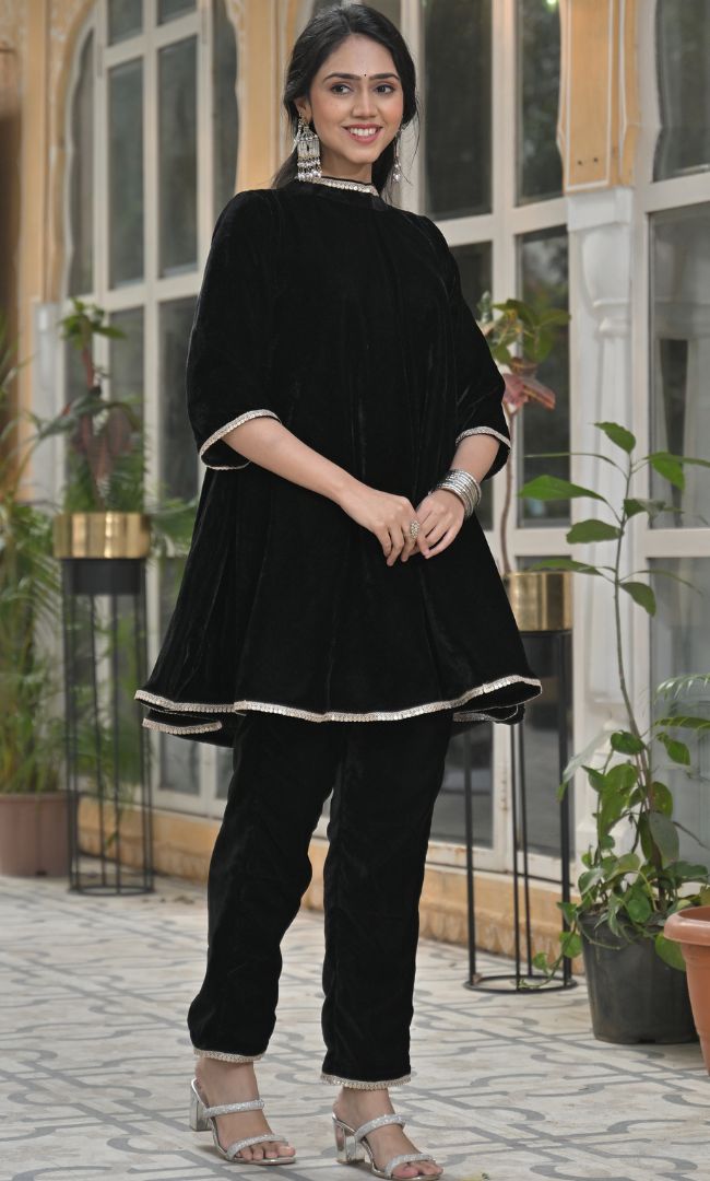 Carbon Black Velvet Co-ord Set