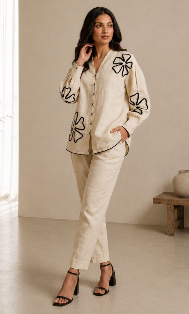 Ecru Black Linen Co-ord Set