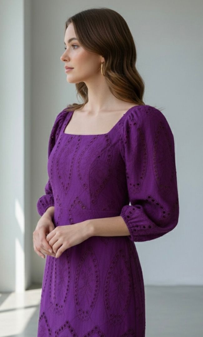 Bellflower Purple Schiffli Dress