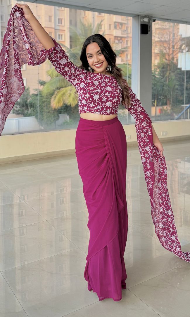 Divine Burgundy Ethnic Skirt Set