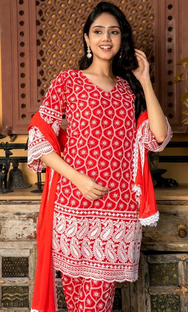 Rosa Red Chikanakri Suit Set