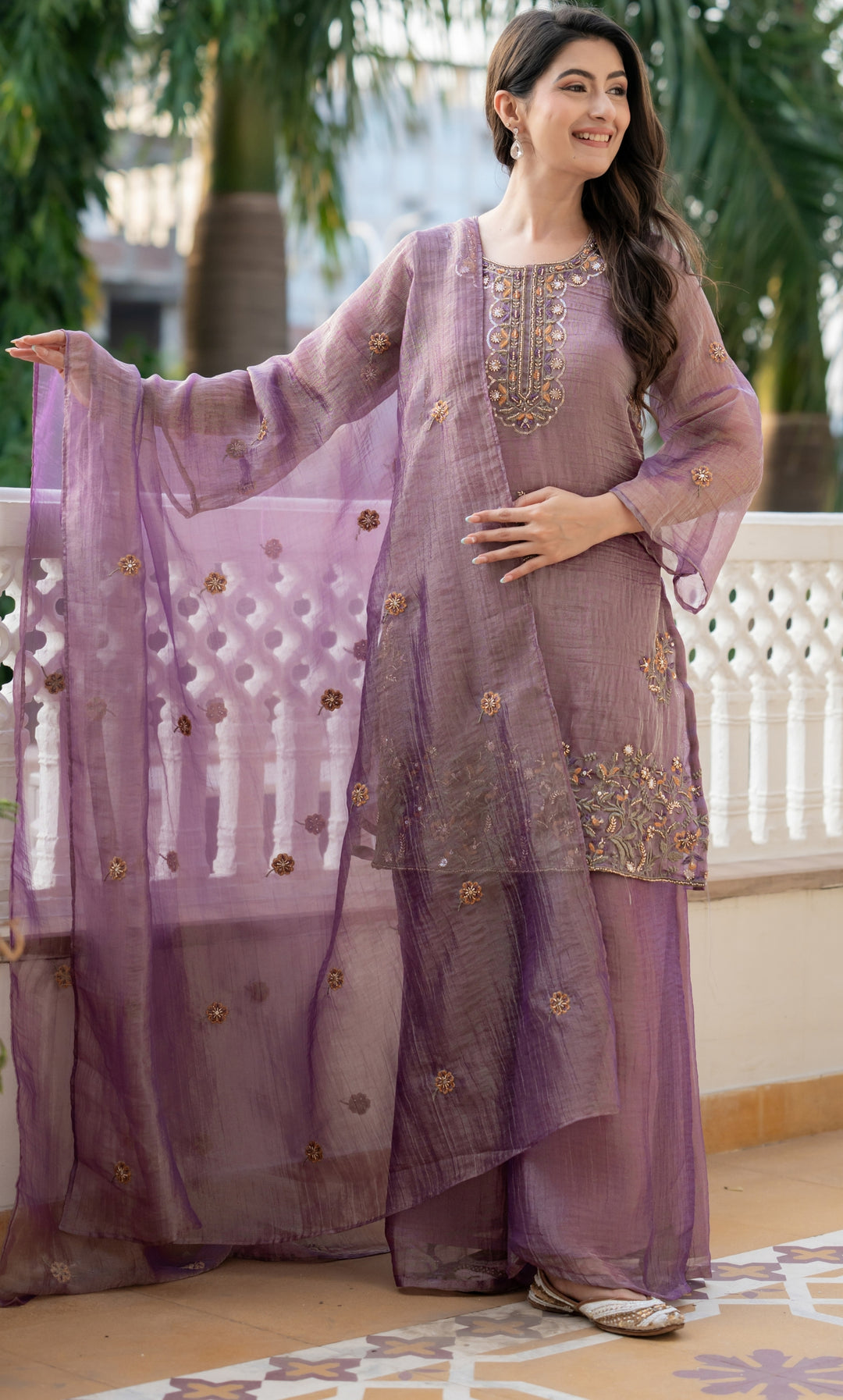 Aveline Purple Embrodiered Suit Set