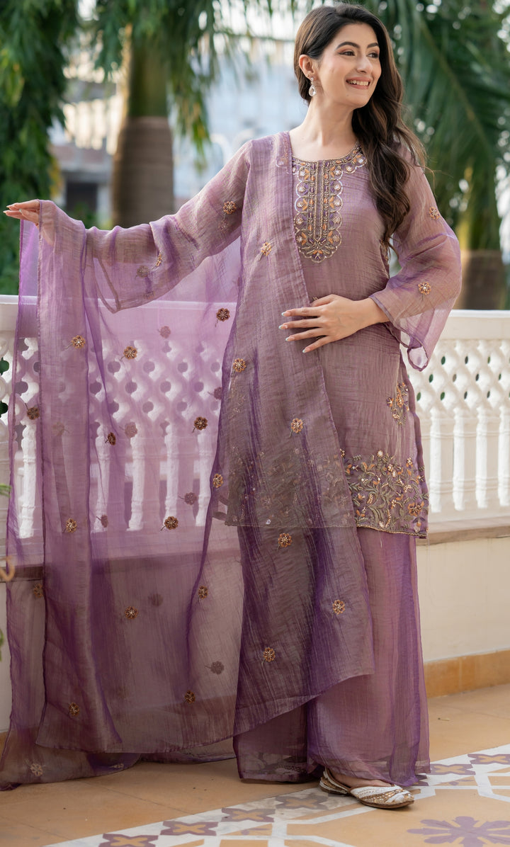 Aveline Purple Embrodiered Suit Set