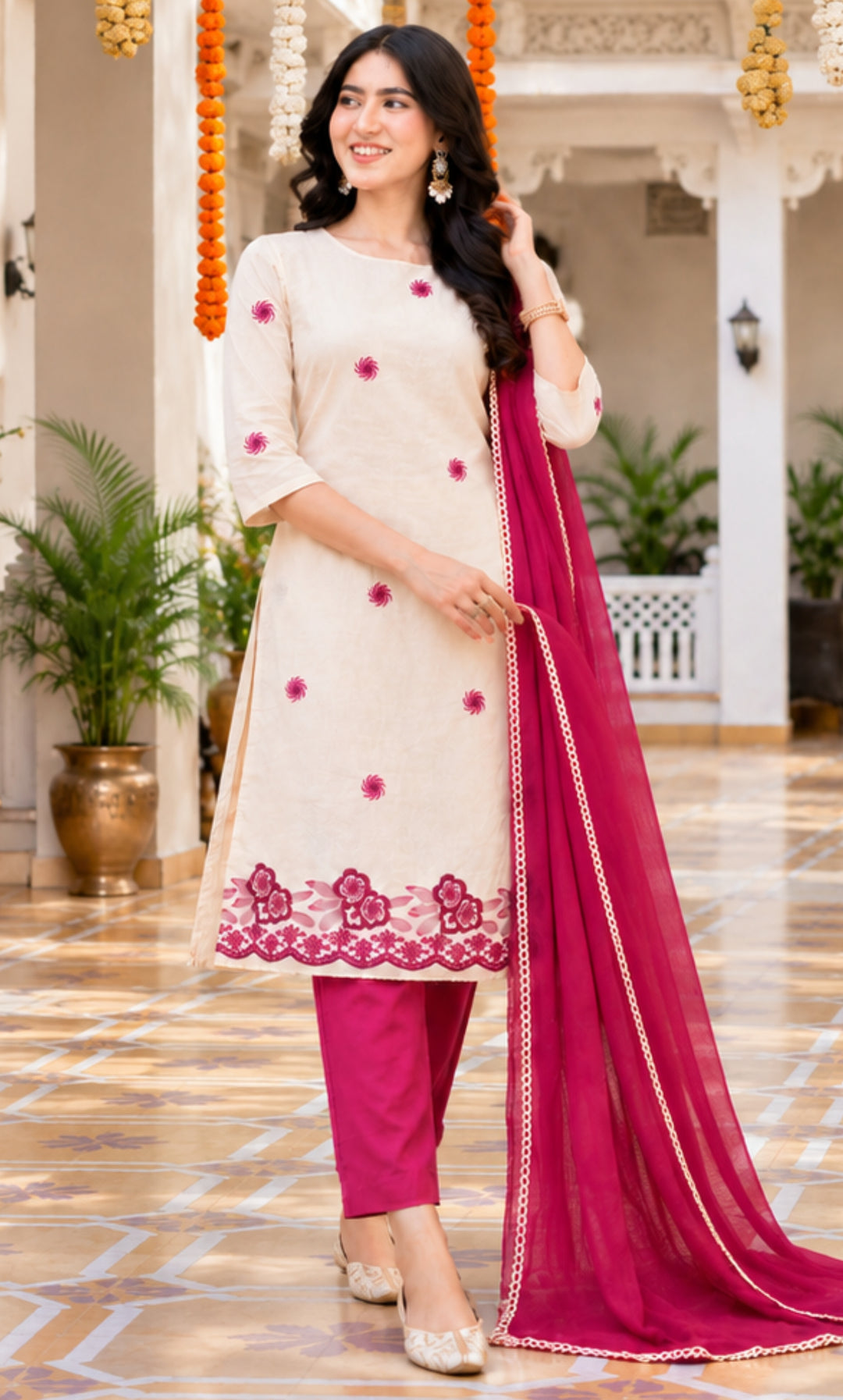 Berry Ivory Cotton Suit Set