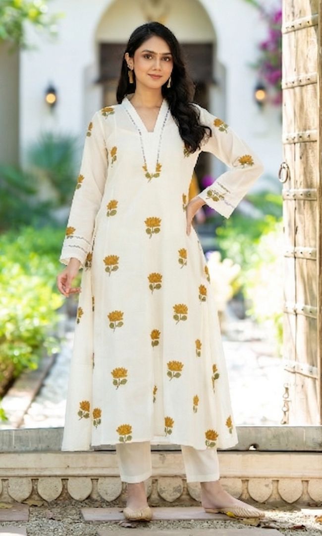 K-Vibe Mustard Lotus Kurta Co ord Set