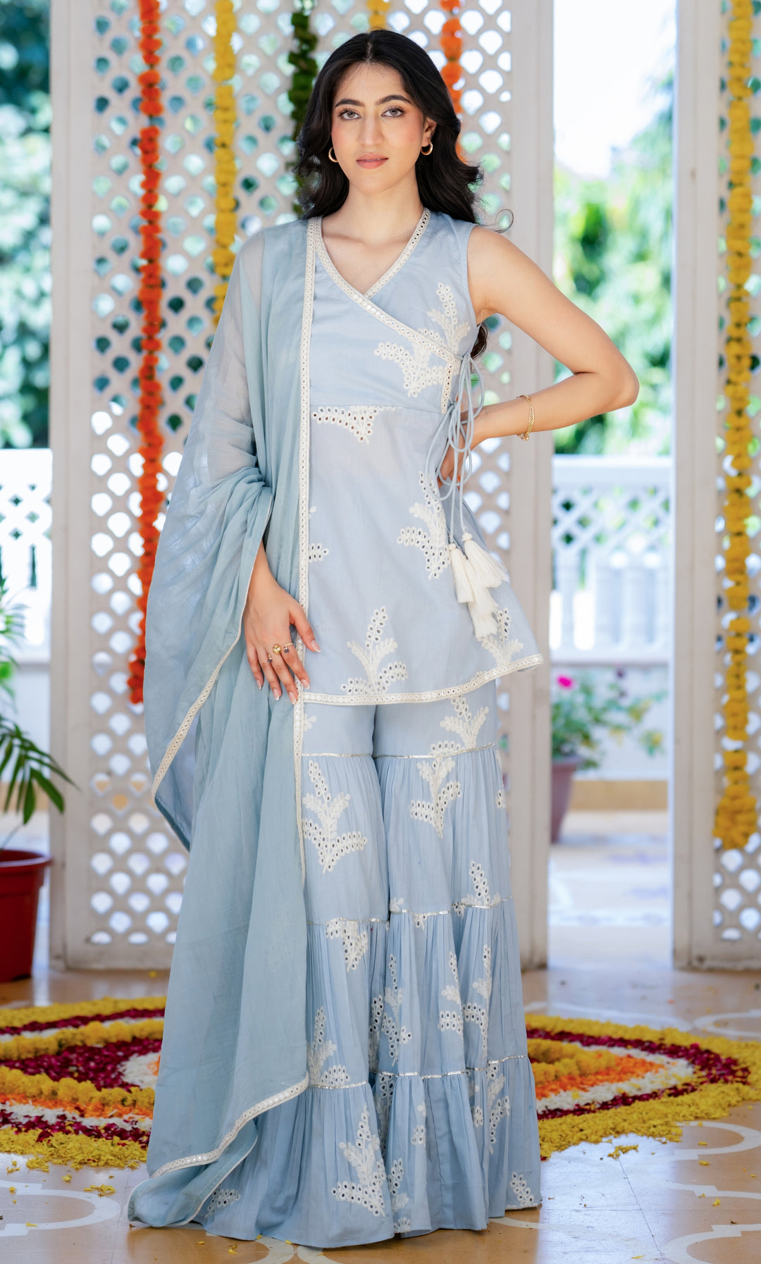 Morning Glow Blue Sharara Set
