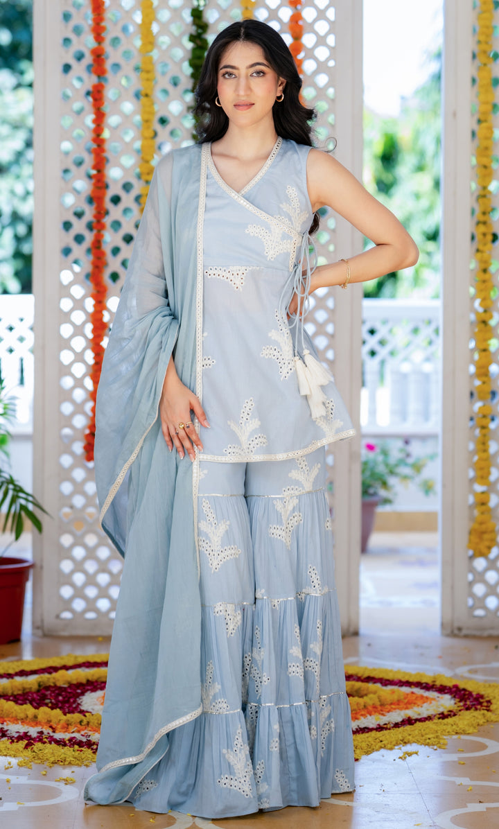 Morning Glow Blue Sharara Set