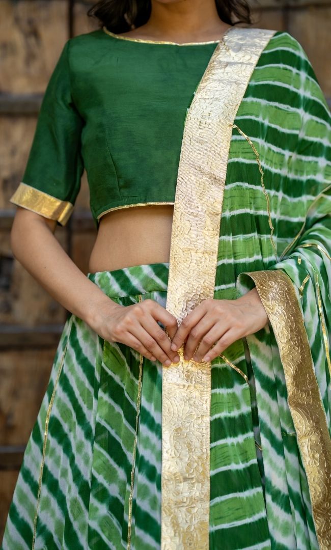 Marwar Green Leheriya Lehenga Set
