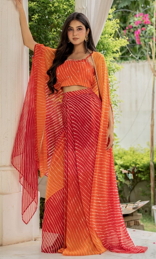 Kesar Rang Organge Leheriya Set