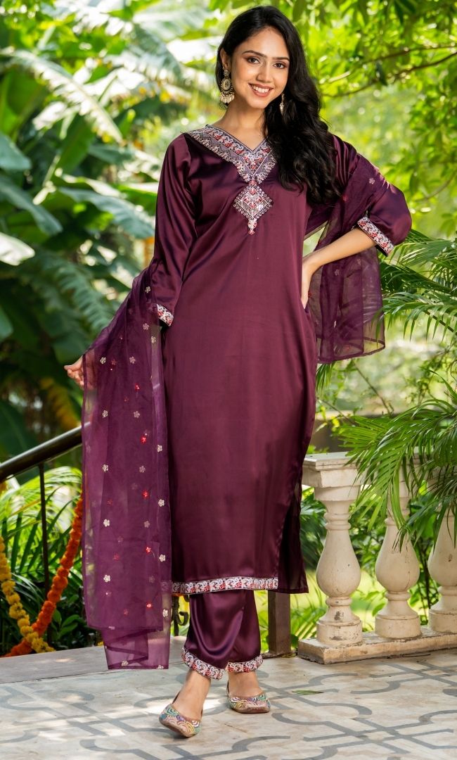 Merlot satin suit set