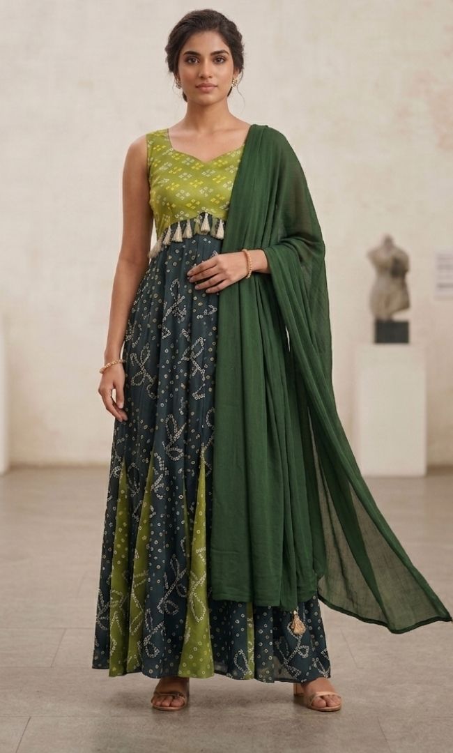 Leher Green Bandhani Anarkali Set