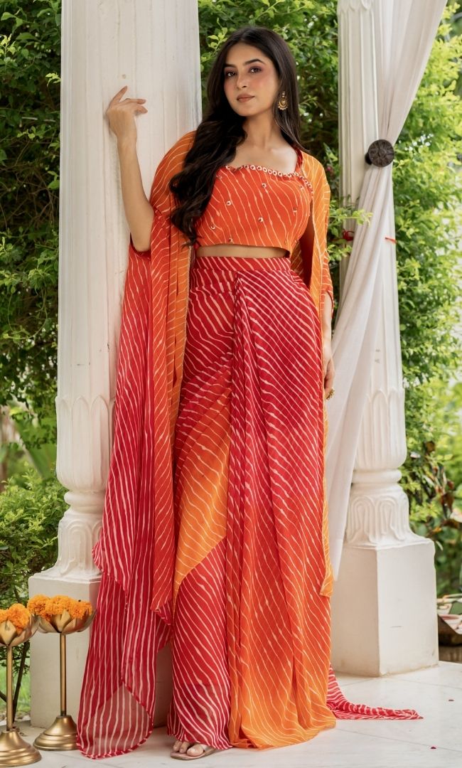 Kesar Rang Organge Leheriya Set