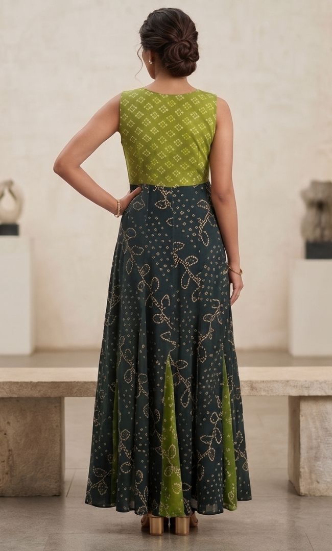 Leher Green Bandhani Anarkali Set
