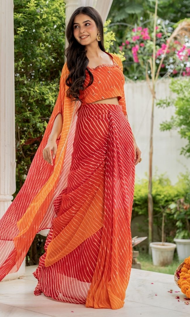 Kesar Rang Organge Leheriya Set