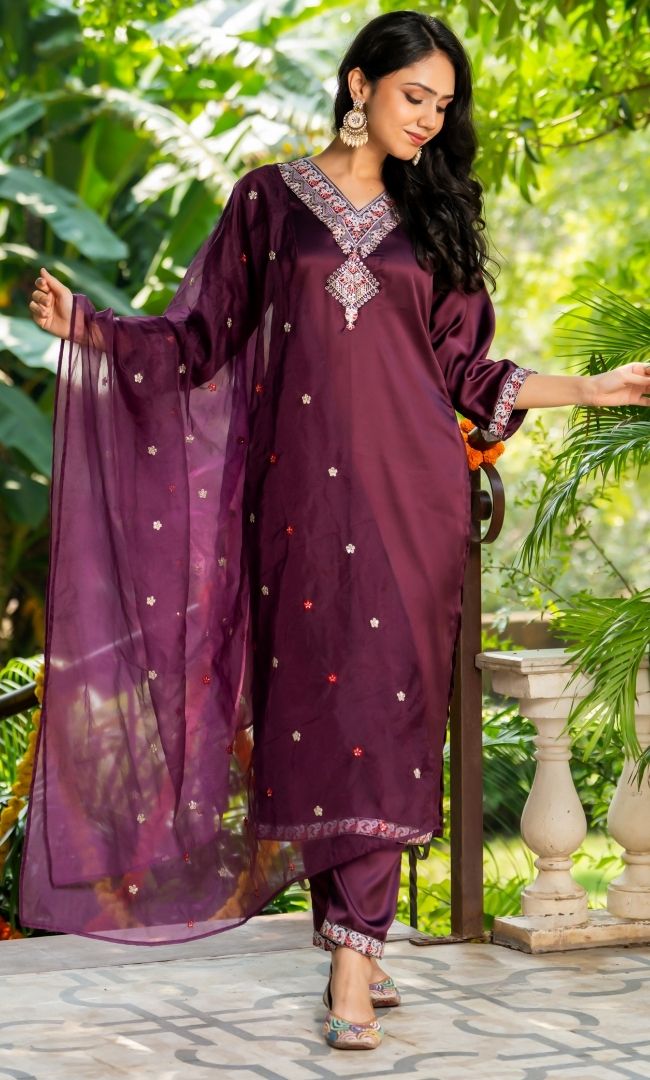 Merlot satin suit set