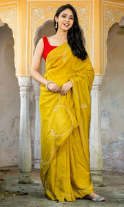 Mustard Pearl Motif Saree