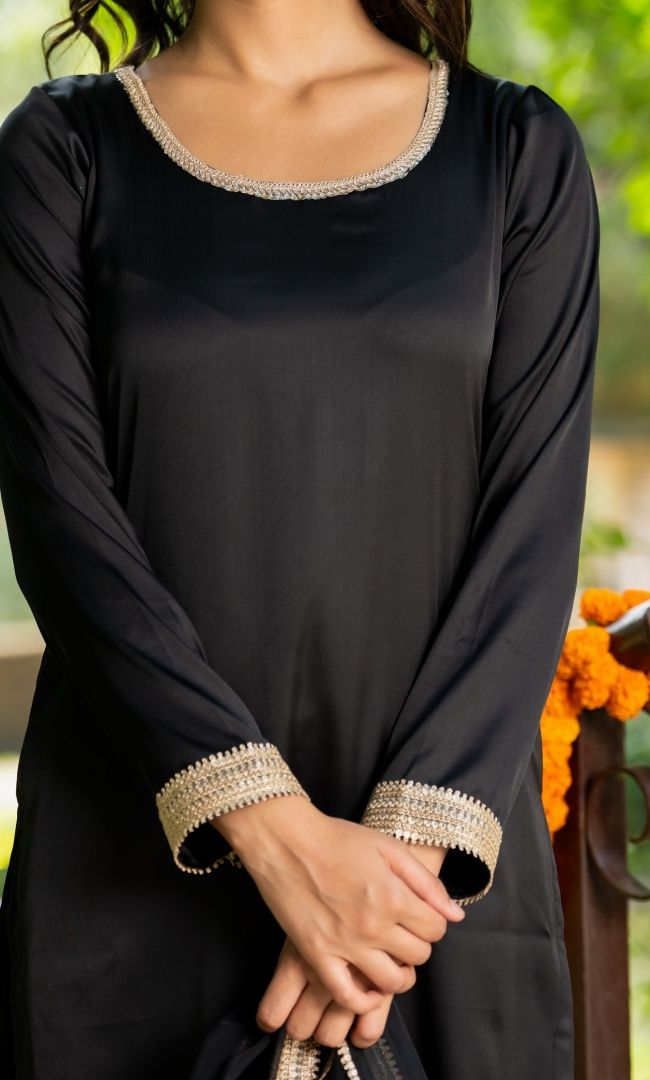 Slate Black Satin Suit Set