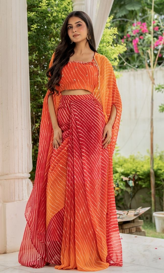 Kesar Rang Organge Leheriya Set