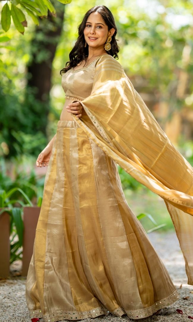 Fiza Golden Tissue Lehenga Set