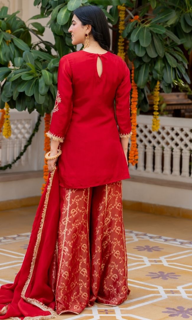 Carnation Red Handwork Suit Set