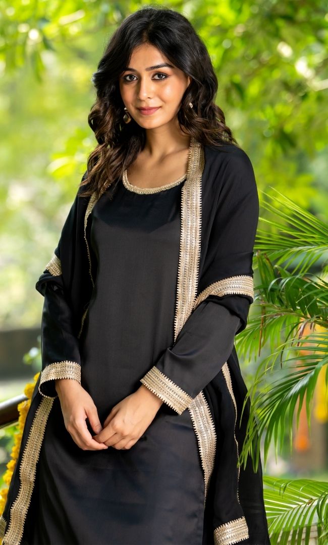 Slate Black Satin Suit Set