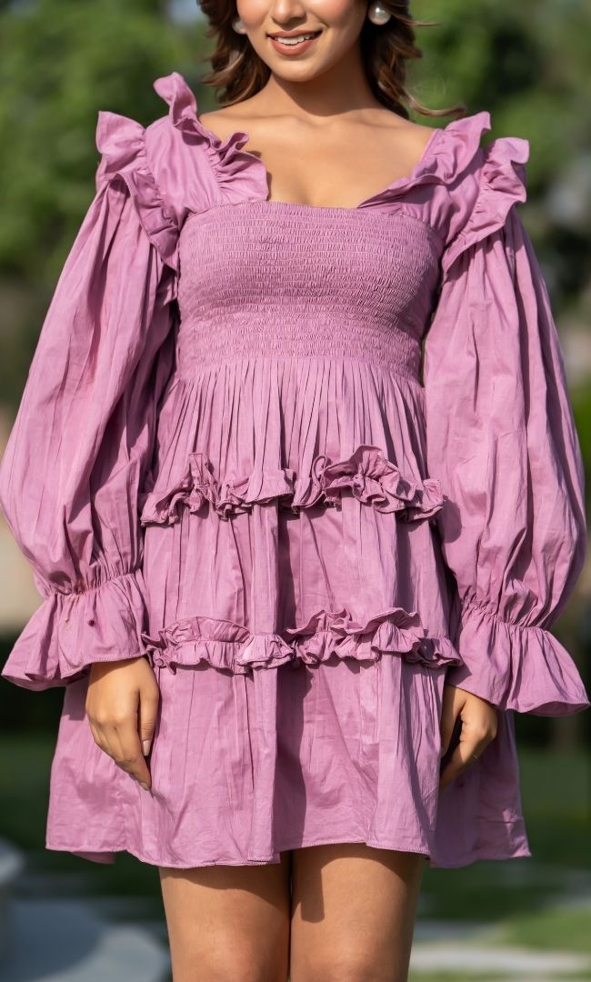 Plum Ruffle Cotton Dress