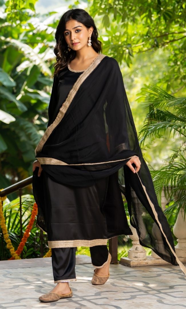 Slate Black Satin Suit Set