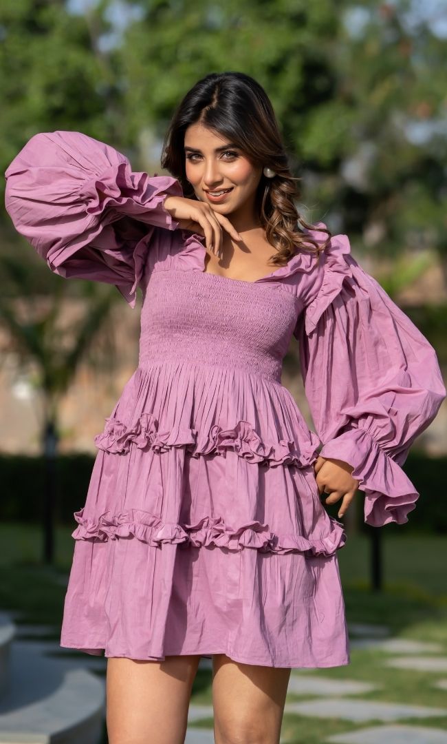 Plum Ruffle Cotton Dress
