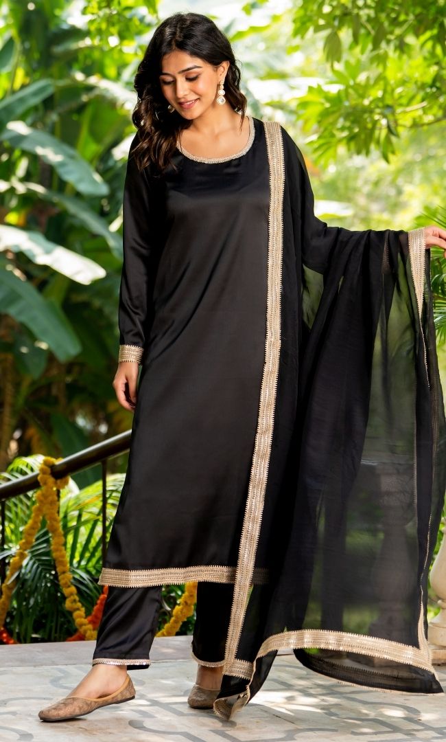 Slate Black Satin Suit Set