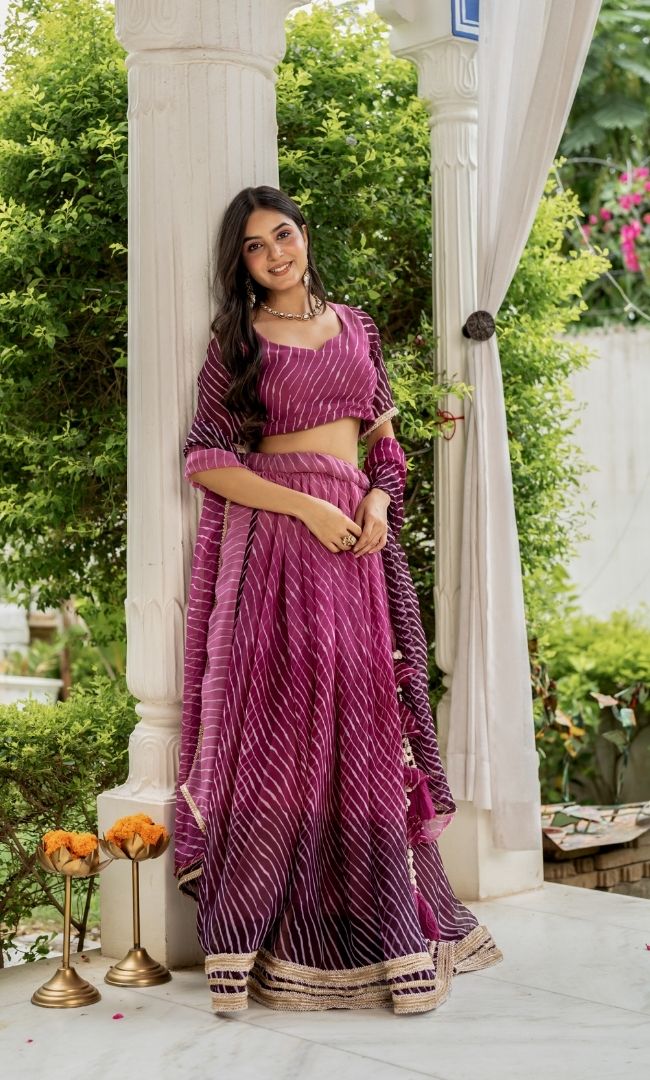 Plum Royale Leheriya Lehenga Set