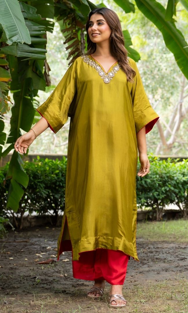 Sheesh Green Kaftan Suit Set