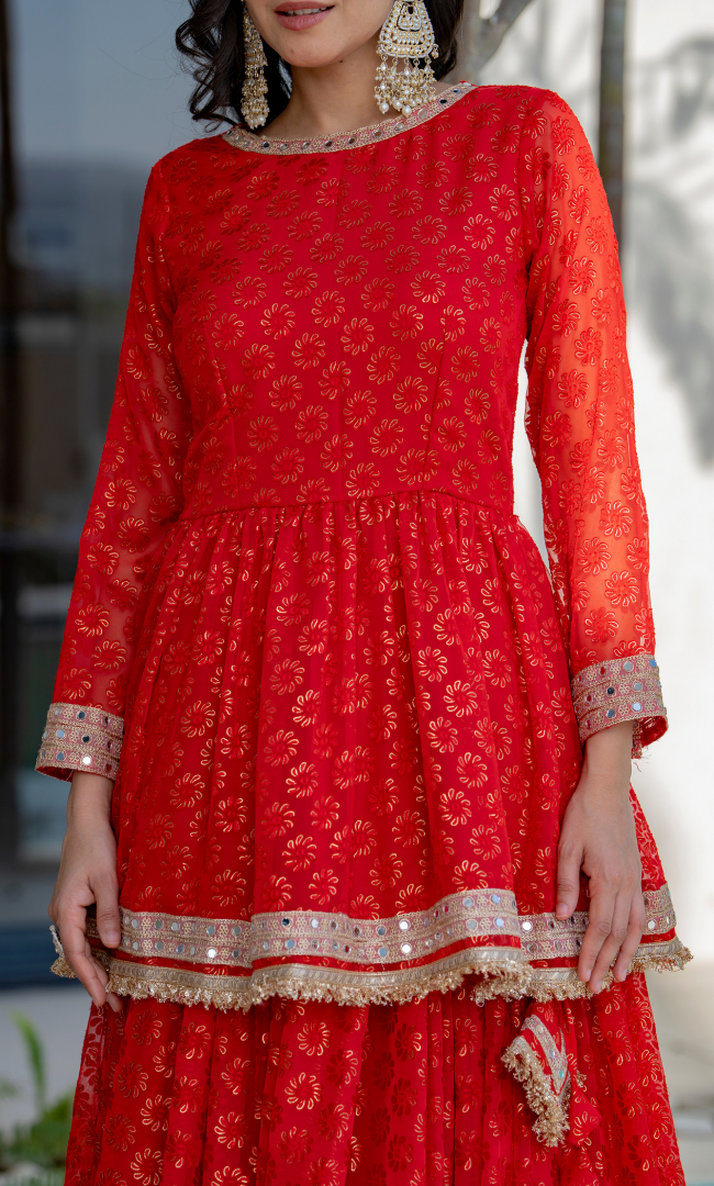 Festive Red Peplum Skirt