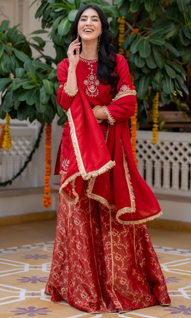 Carnation Red Handwork Suit Set