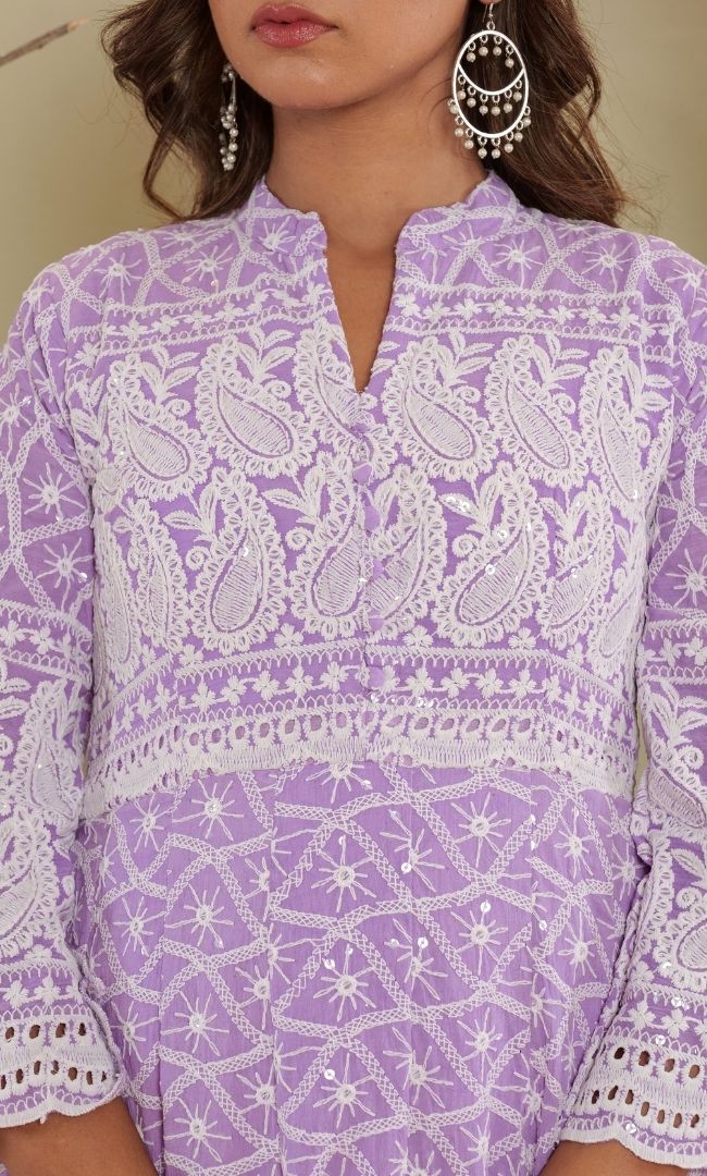 Lilac Chikankari Anarkali Set