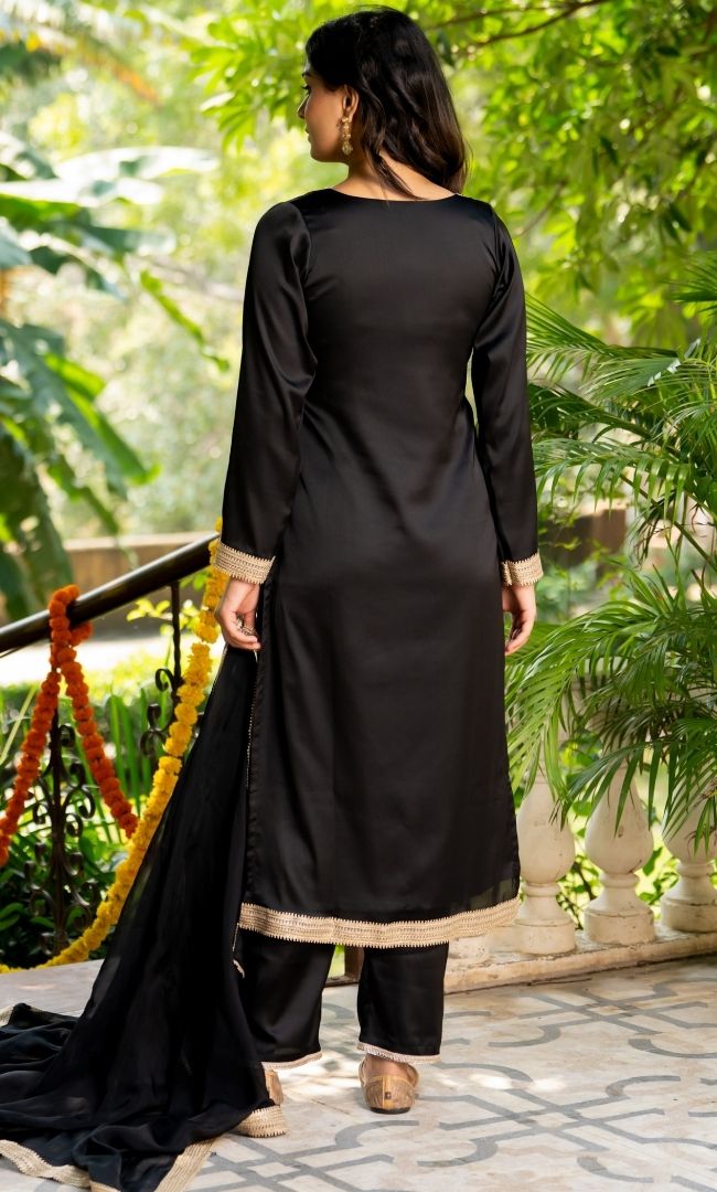 Slate Black Satin Suit Set