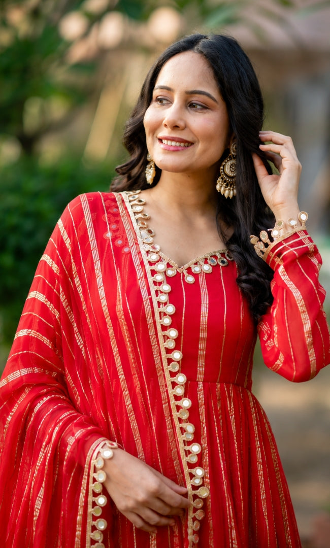 Noir Red Zareen Anarkali Set
