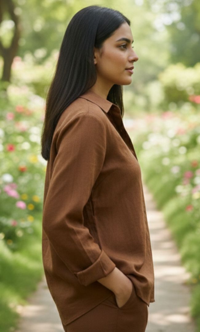 Coco Brown Cotton Linen Shirt