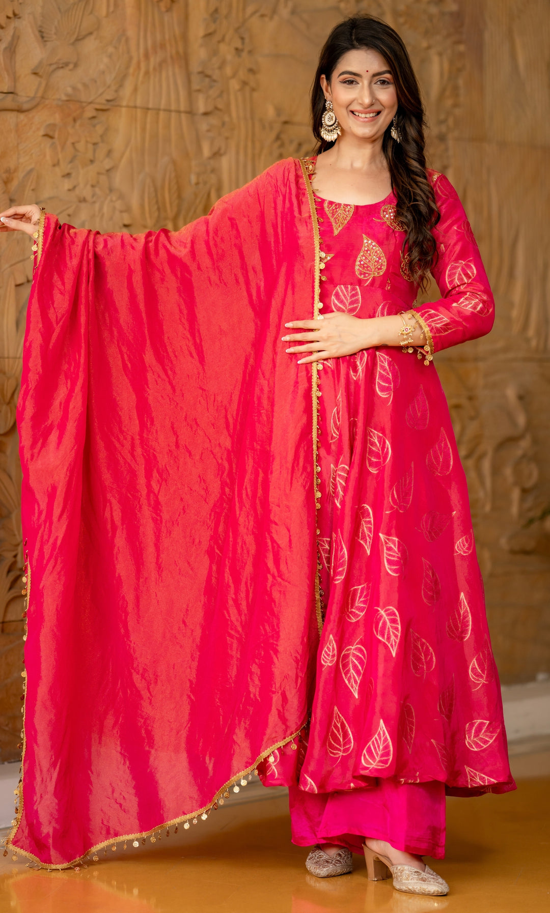 Hayat Rani Pink Brocade Anarkali Set