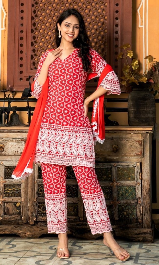 Rosa Red Chikanakri Suit Set