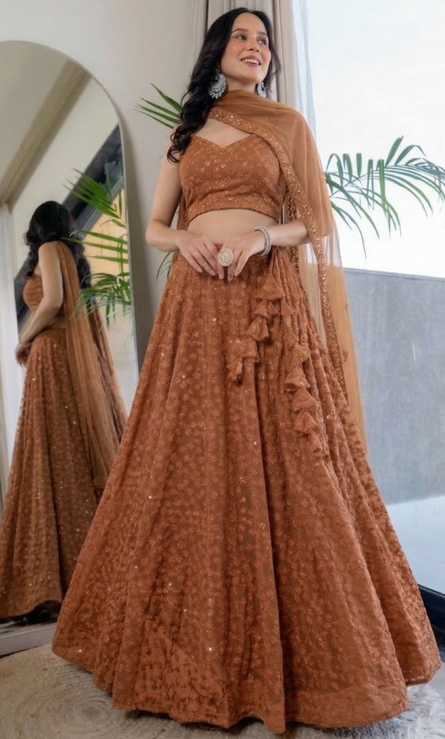 Twilight Brown Chikankari Lehenga