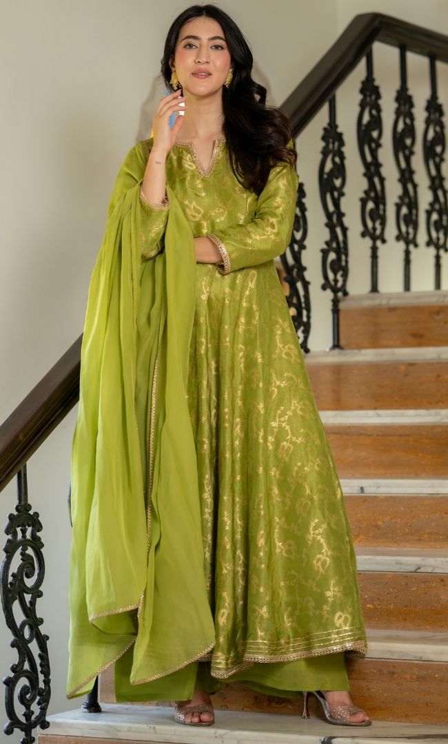 Meher Pista Brocade Anarkali Set
