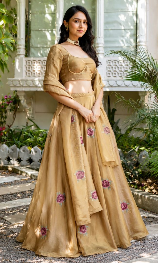 Gold Mist Tissue Lehenga Set
