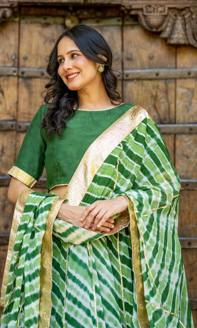 Marwar Green Leheriya Lehenga Set