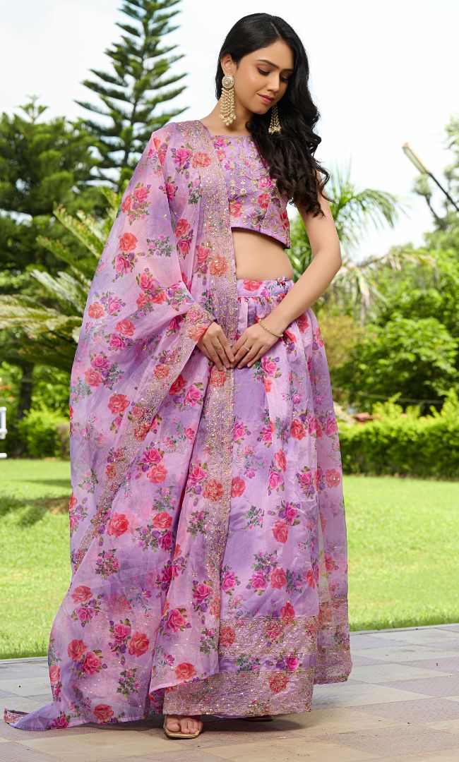 Sunset Purple Organza Lehenga Set