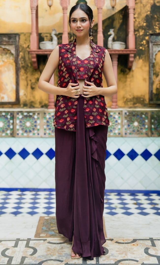 Florine Wine Jacket Set