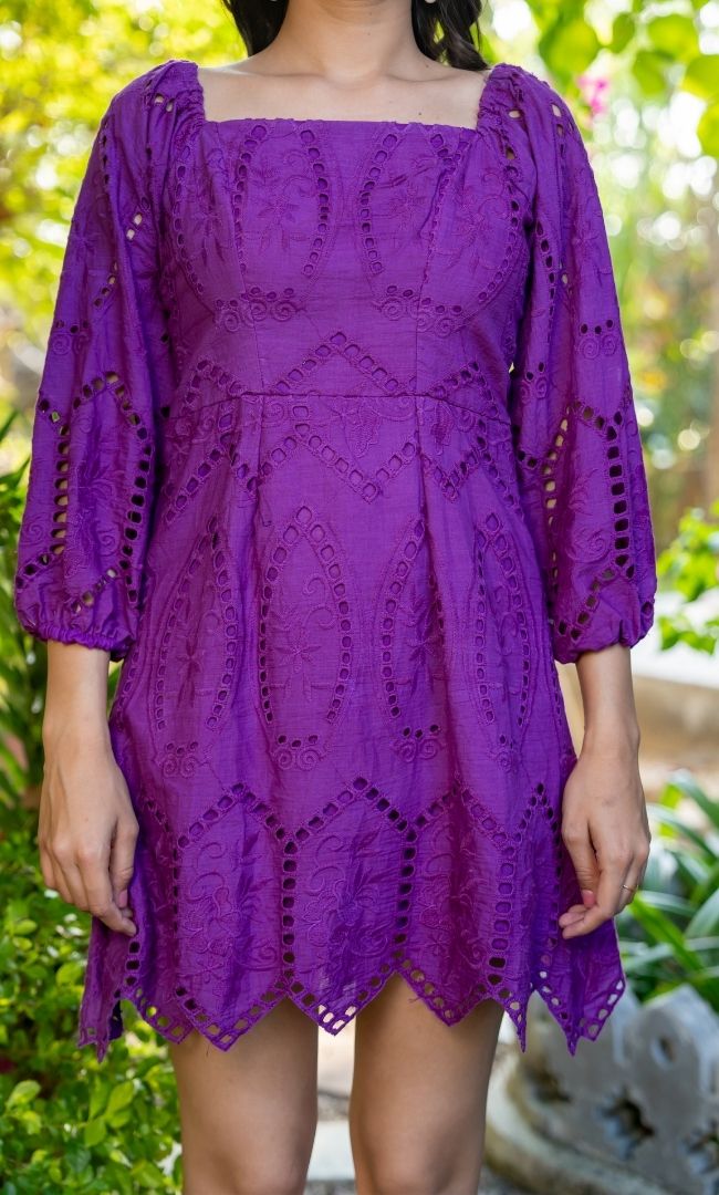 Bellflower Purple Schiffli Dress
