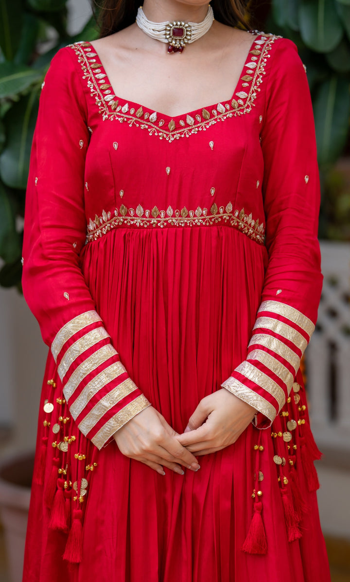 Waheeda Red Anarkali Set